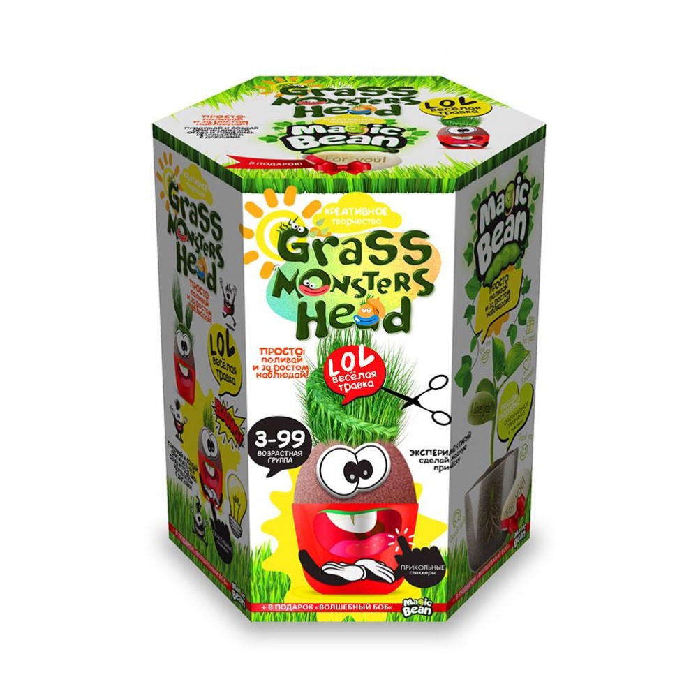 Набір для пророщування рослини Grass Monsters Head 04 (поливай і спостерігай)+Чарівний Біб ДТ