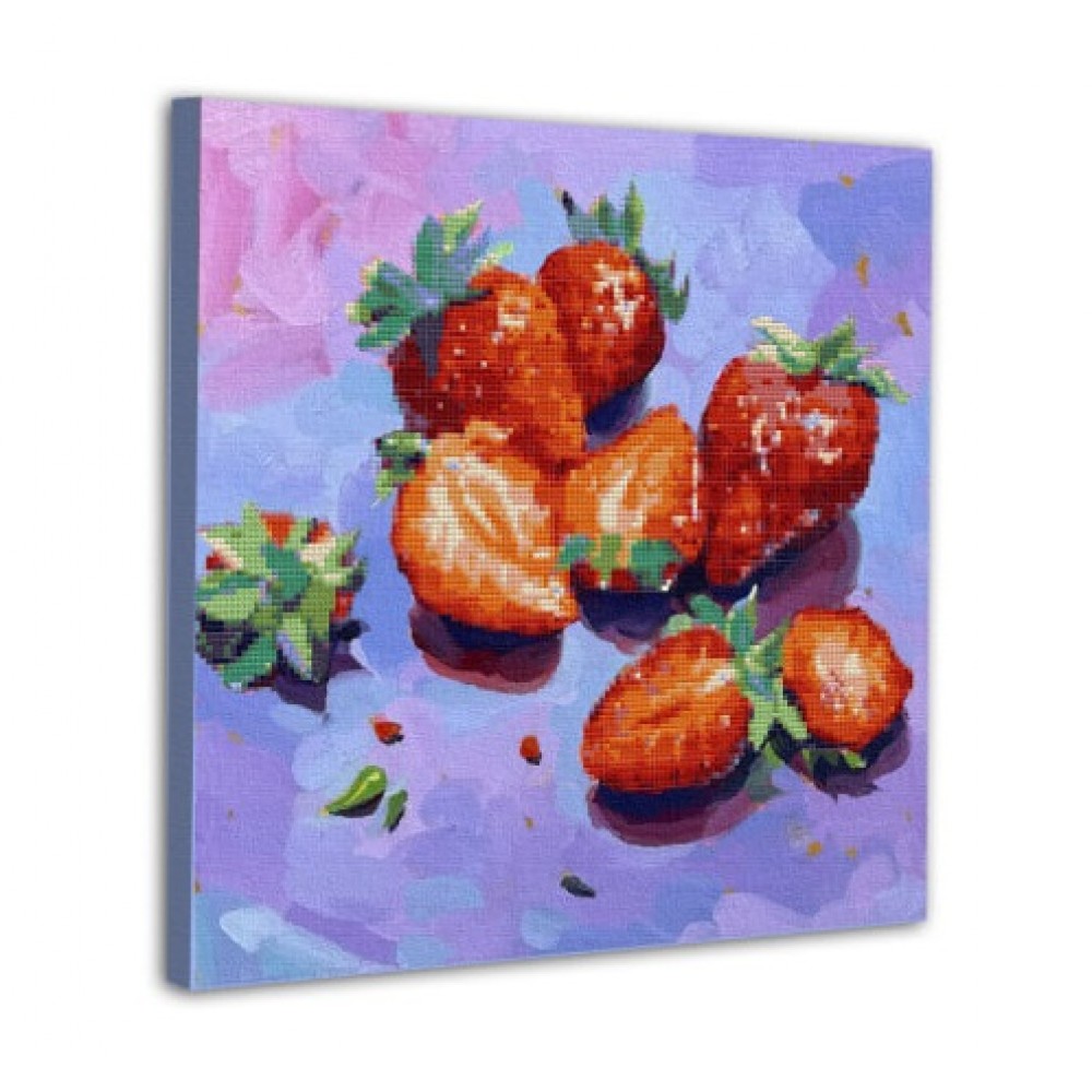 Картина 2в1 за номерами з алмазною мозаїкою SANTI  Стигла полуниця   40х40см