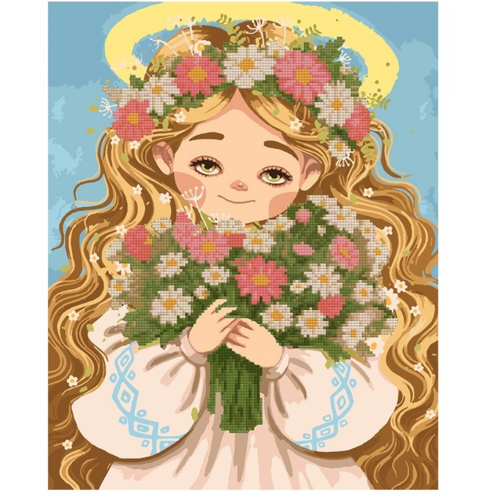 Картина 2в1 за номерами з алмазною мозаїкою SANTI  Весняночка   розмір 40х50 см. 3 рів.скл.