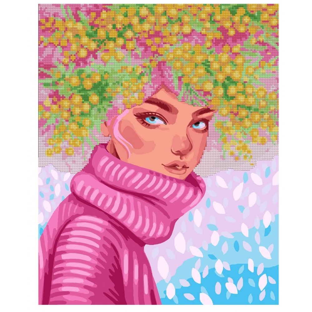 Картина 2в1 за номерами з алмазною мозаїкою SANTI  Дівчина-мімоза   40х50 см.