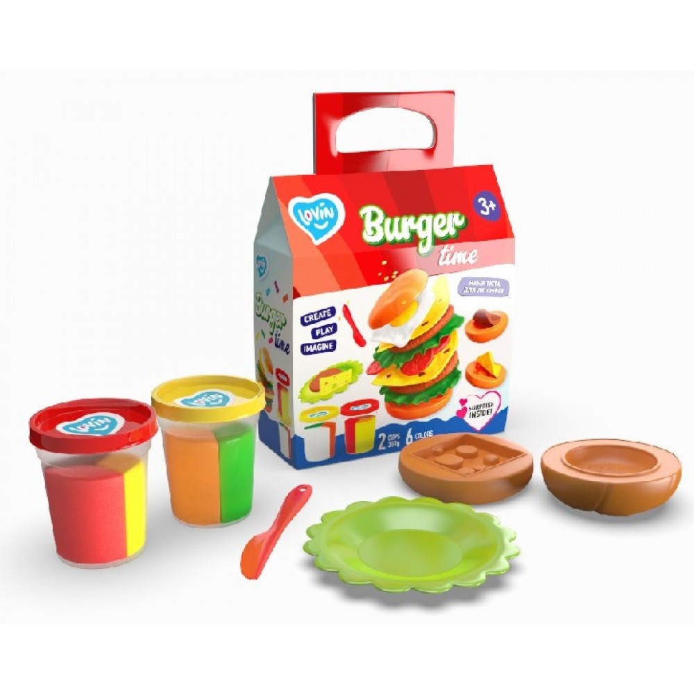 Тісто для ліплення набір 3 склянки 6 кольорів Burger Time ОКТО 41144 ТМ Lovin р.15х6х21см