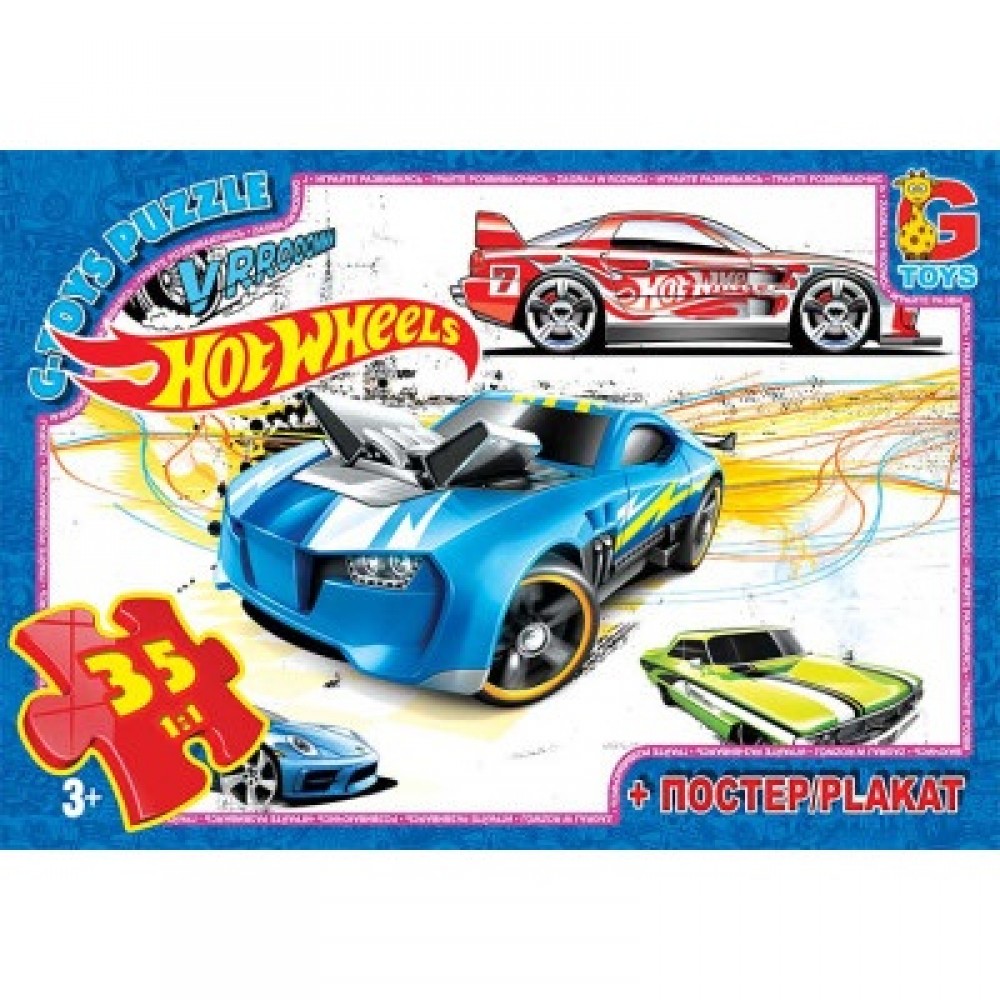 Пазли G-Toys   35 елементів Hot Wheels 769  19*13*3 см  в коробці+плакат