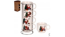 Чашки на підставці новорічні  Happy Christmas  5 предметів 180мл R34147