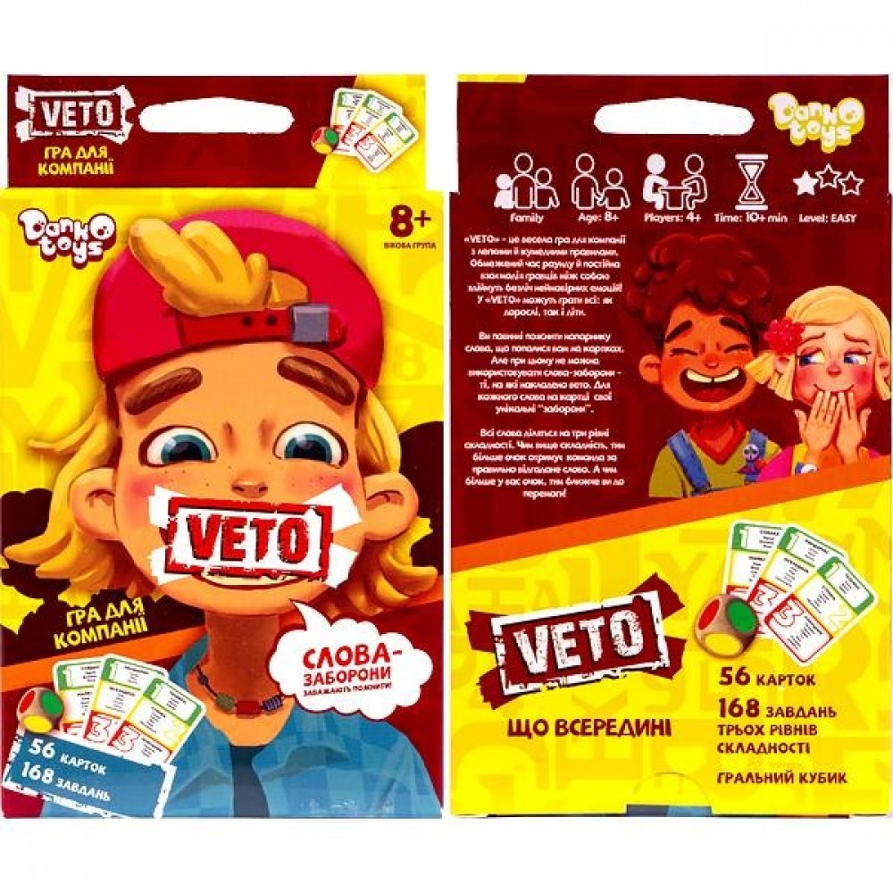 Гра карткова  VETO міні розважальна від 4 гравців 9х13.5х12.5 см TM Danko Toys  (1/10)