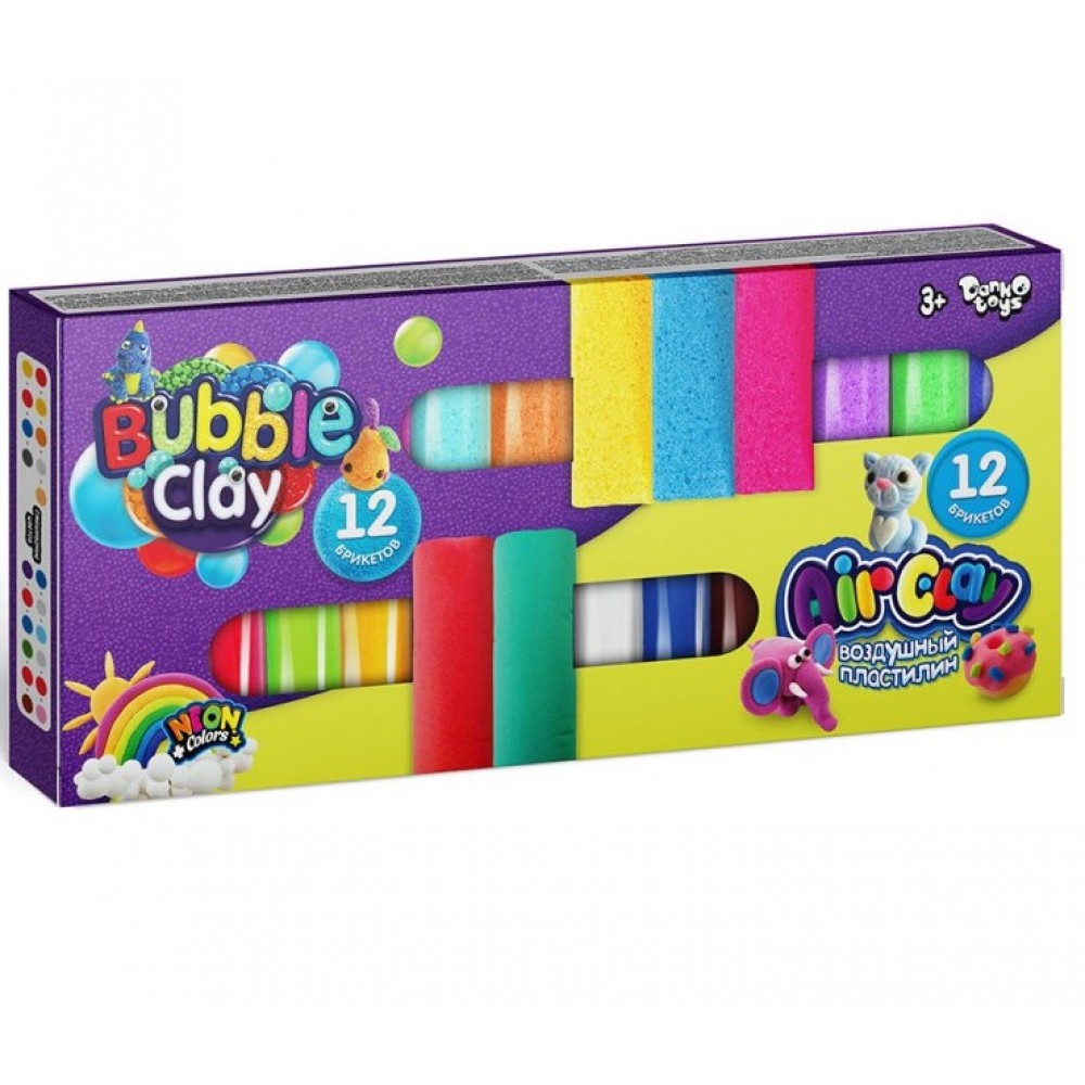 Тісто для ліпки Air Clay+Bubble Clay 01 (12 шт+12 шт) укр ДТ(1/12)