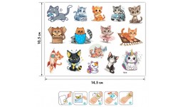 Тату наклейки-перебивачки Т1-24 Котики2  20шт. в пакеті  р.14 5х10 5см