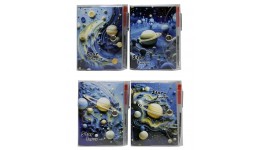 Блокнот на кнопці Космос-3D ПВХ+ручка кулькова  7.5*10см 60 арк. лінія. 4 вида